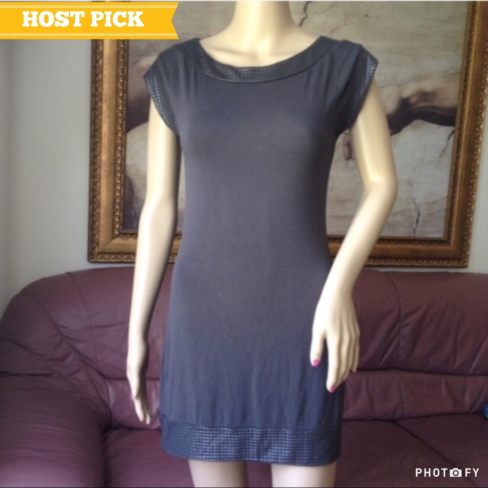 ~HP~ Express Faux Geometric Leather Trim Jersey Sheath Dress - Picture 1 of 7